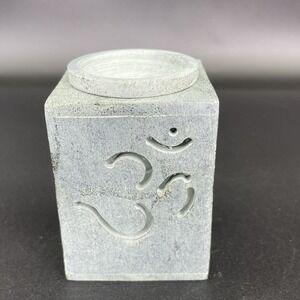 Essential Oil Burner Handcarved Soapstone Gray Om Symbol Made In India